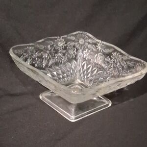 Vintage Etched Floral Glass Bowl